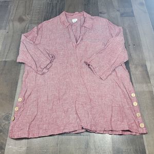 Sigrid Olsen Women's Solid Button-Detail V-Neck Tunic Top Red Size 1X